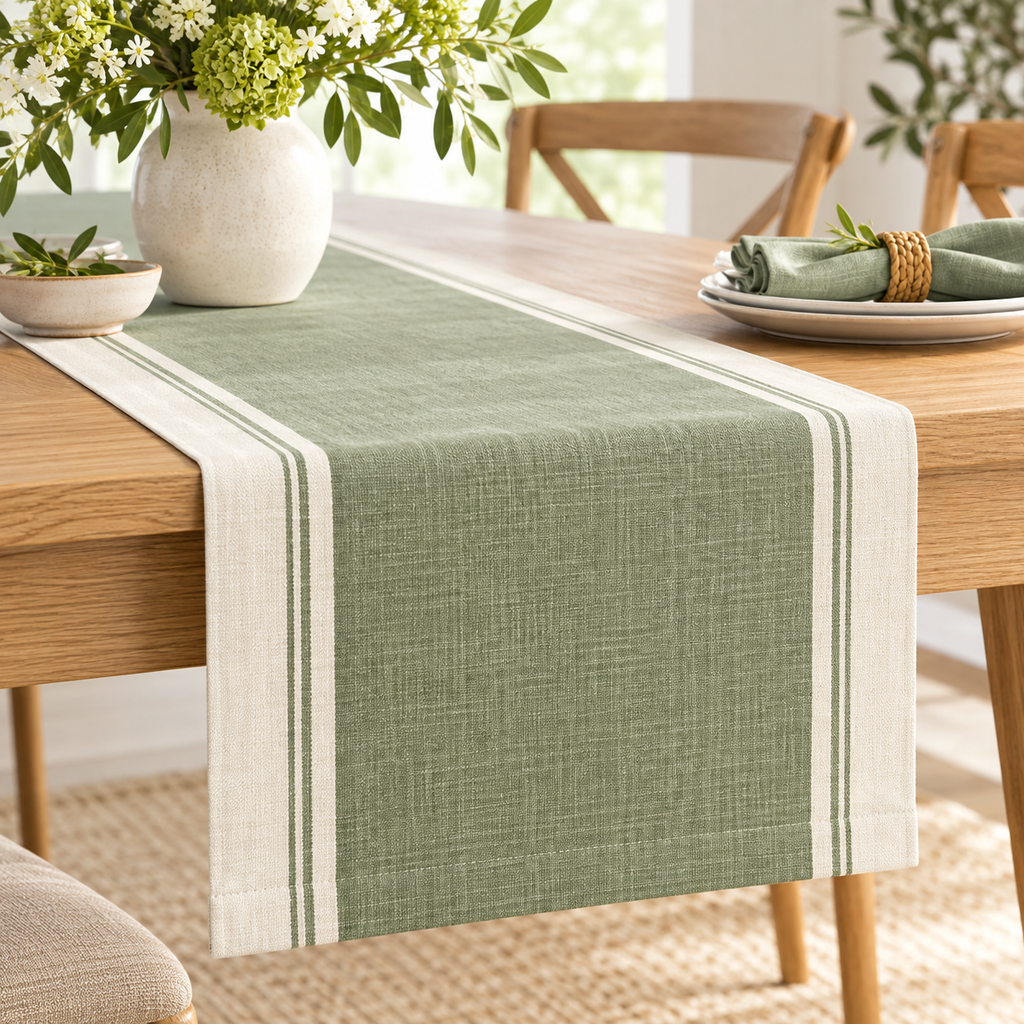 Sage Green Linen-Blend Table Runner — main image