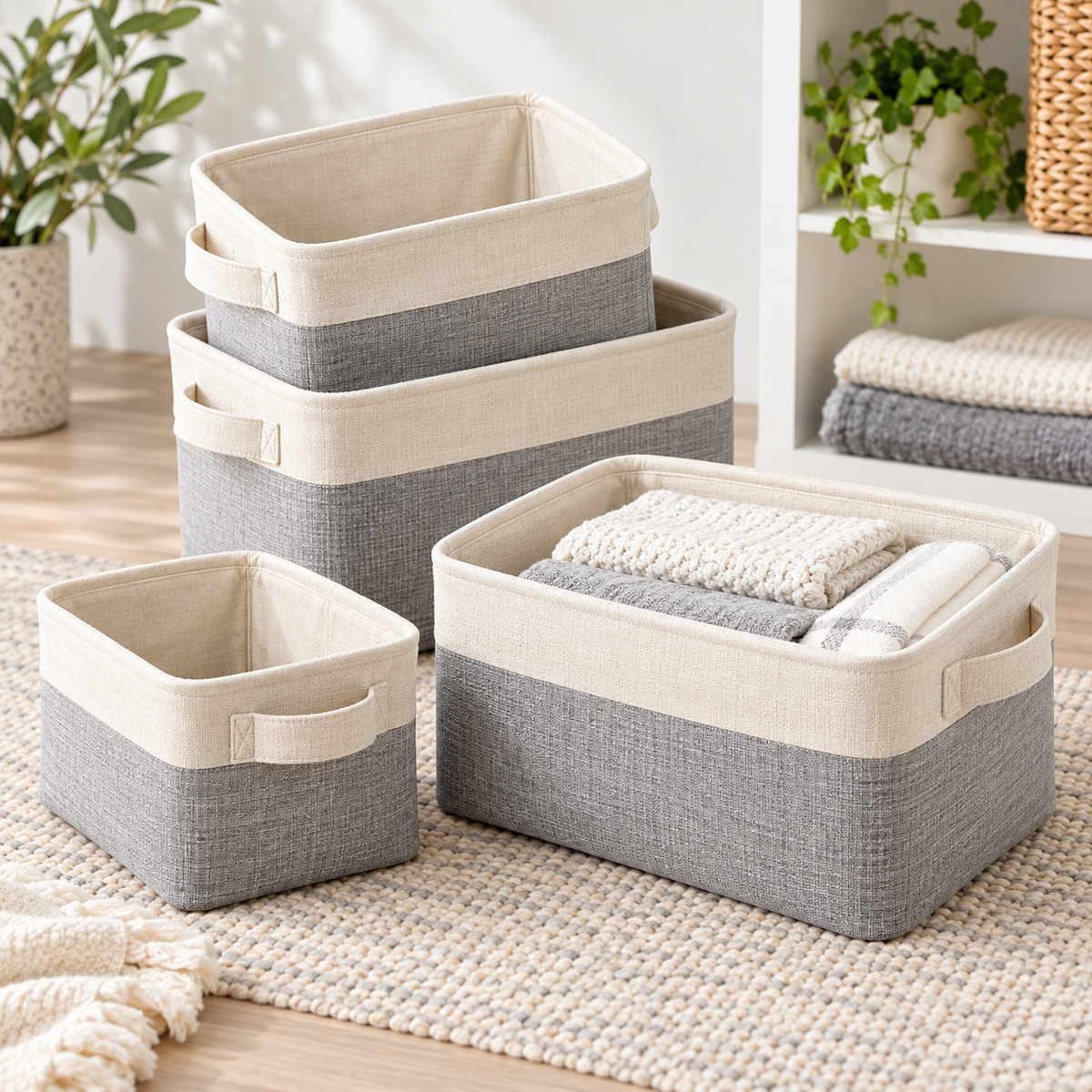 Cream & Gray Fabric Storage Basket Set — view 1