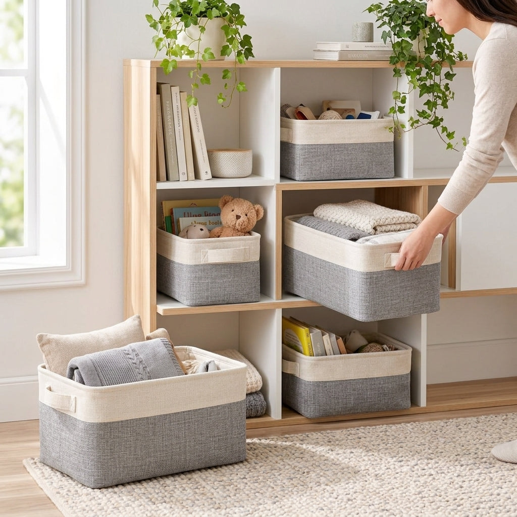 Cream & Gray Fabric Storage Basket Set — view 2