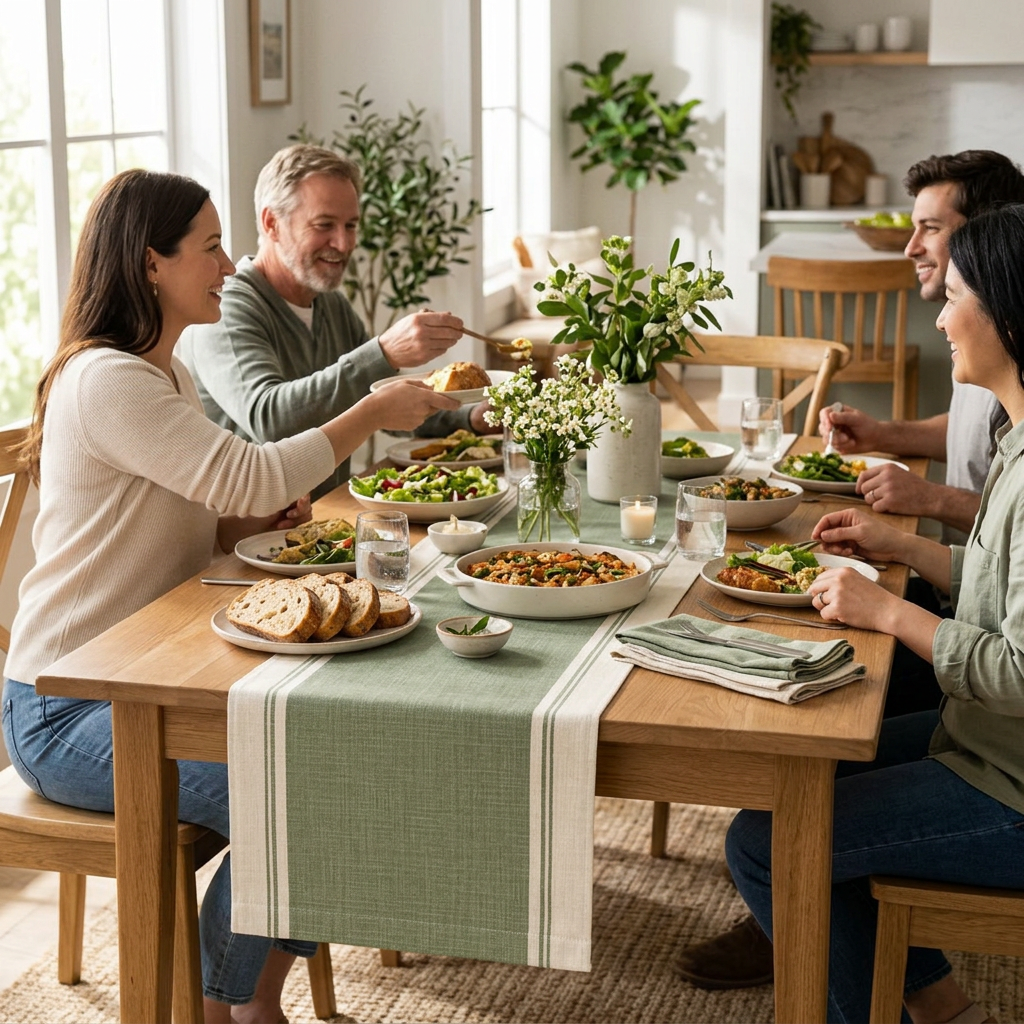 Sage Green Linen-Blend Table Runner — detail 1