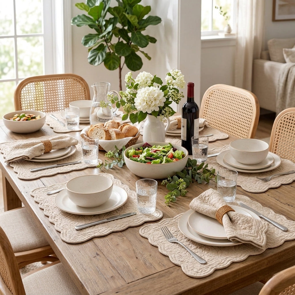 Scalloped Quilted Placemat & Napkin Set — detail 1
