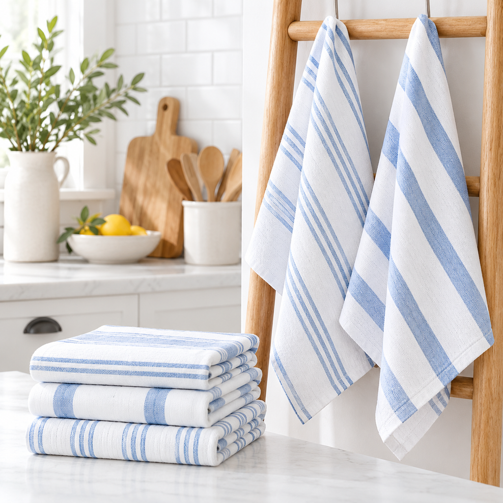 Blue Stripe Cotton Kitchen Towels — main image
