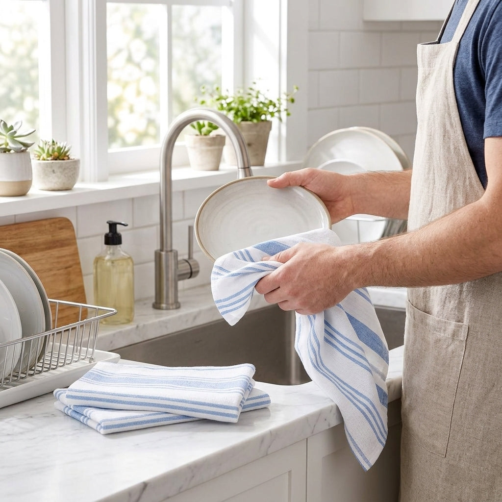 Blue Stripe Cotton Kitchen Towels — detail 1