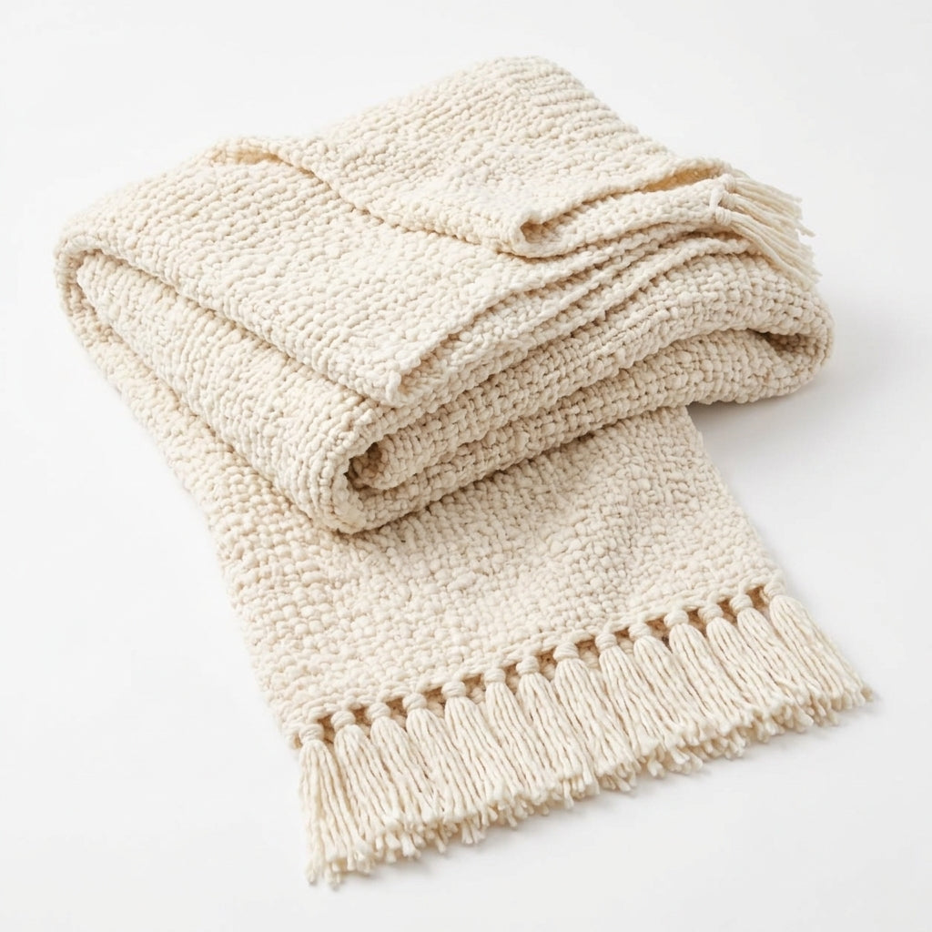 Chunky Woven Cream Throw Blanket — detail 3