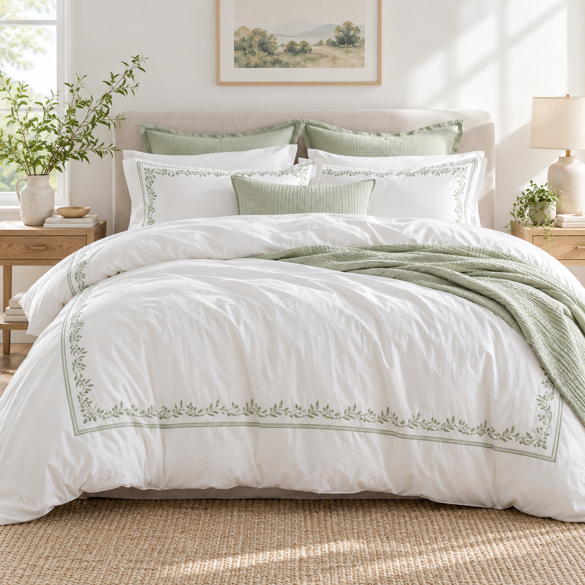White & Sage Botanical Duvet Cover Set — main image