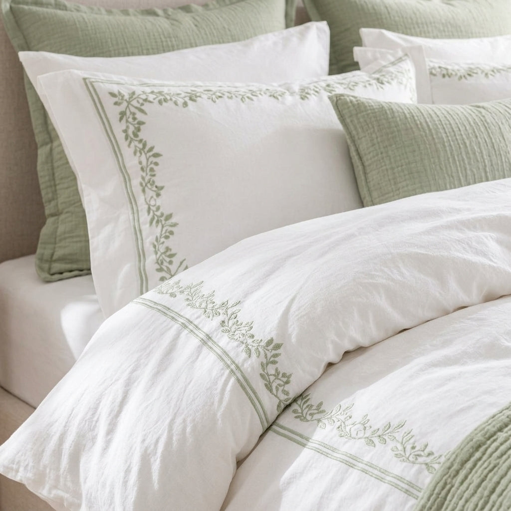 White & Sage Botanical Duvet Cover Set — detail 2