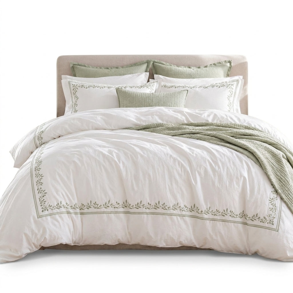 White & Sage Botanical Duvet Cover Set — detail 3
