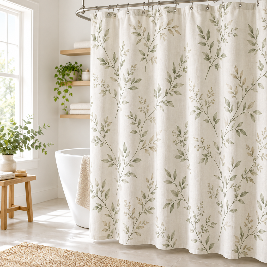 Sage Botanical Fabric Shower Curtain — view 1