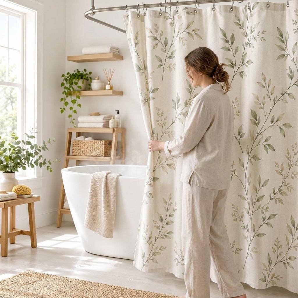 Sage Botanical Fabric Shower Curtain — view 2