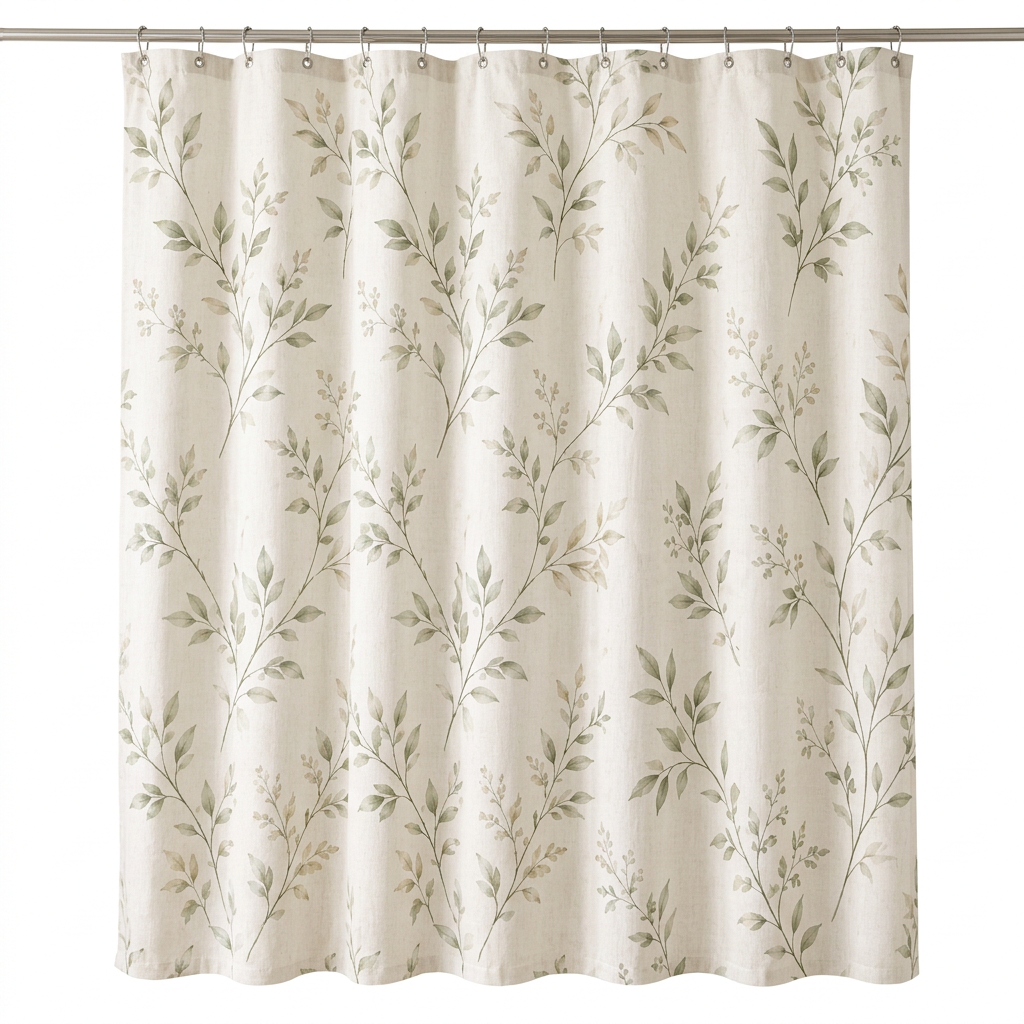 Sage Botanical Fabric Shower Curtain — view 4